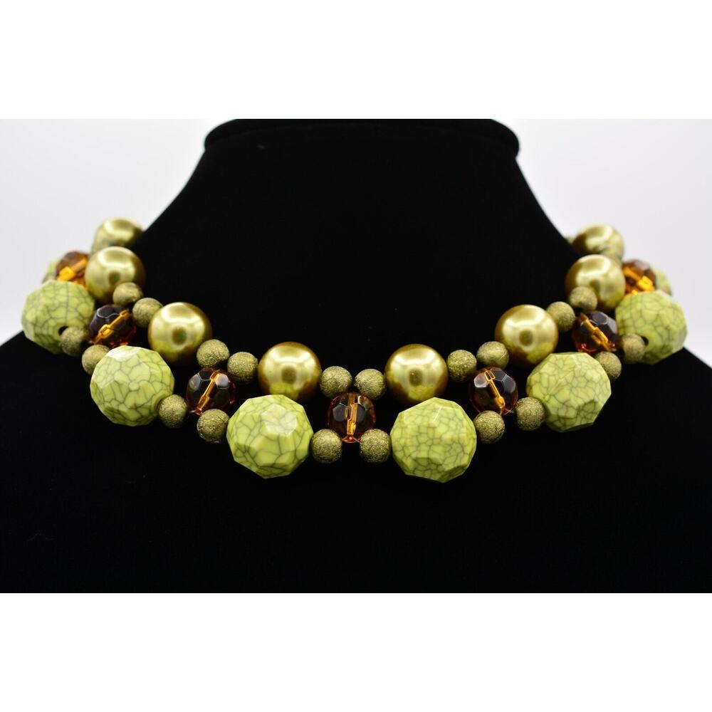 Lenora Dame Vintage Chunky Collar Necklace Green Bead Amber Lucite Crystal BinAU